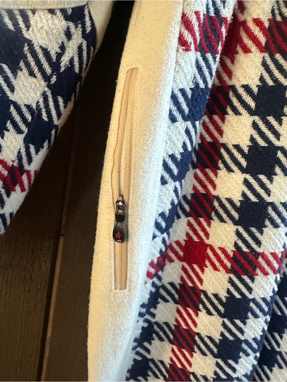 Perfect Moment Plaid Hooded Maxi Dress in Cream, Navy & Red - Picture 3 of 4